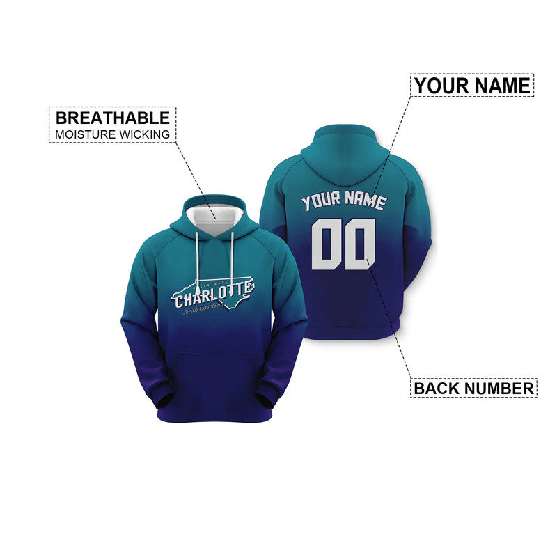 Custom Sports Pullover Sweatshirt Basketball Split State Map Charlotte Fashion Hoodie