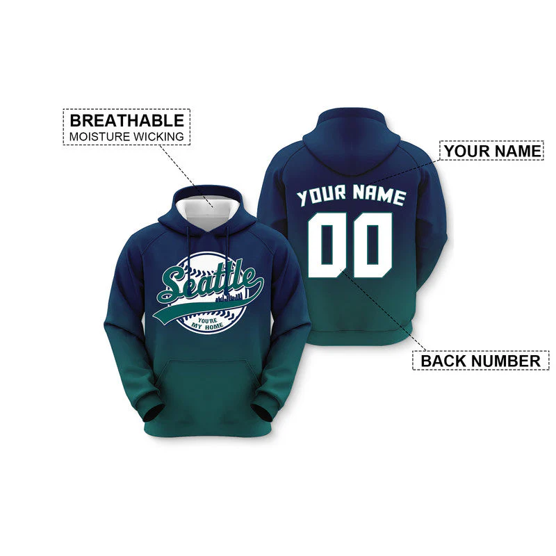 Custom Sports Pullover Sweatshirt Baseball City Seattle You're My Home Split Fashion Hoodie