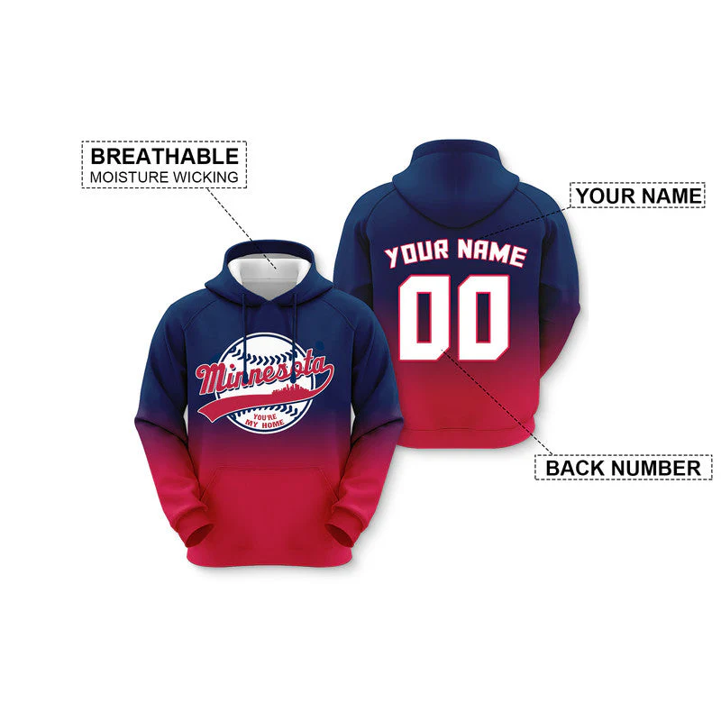 Custom Sports Pullover Sweatshirt Baseball City Minnesota   You're My Home Split Fashion Hoodie