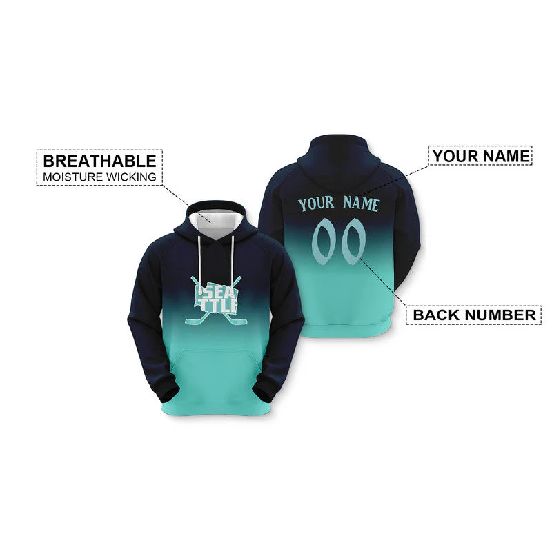 Custom Sports Pullover Sweatshirt Hockey Split Map Seattle Fashion Hoodie