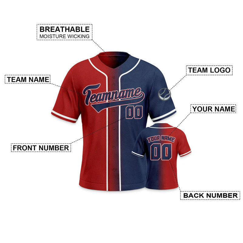 Custom Red Navy-White Authentic Split Fashion Baseball Jersey1