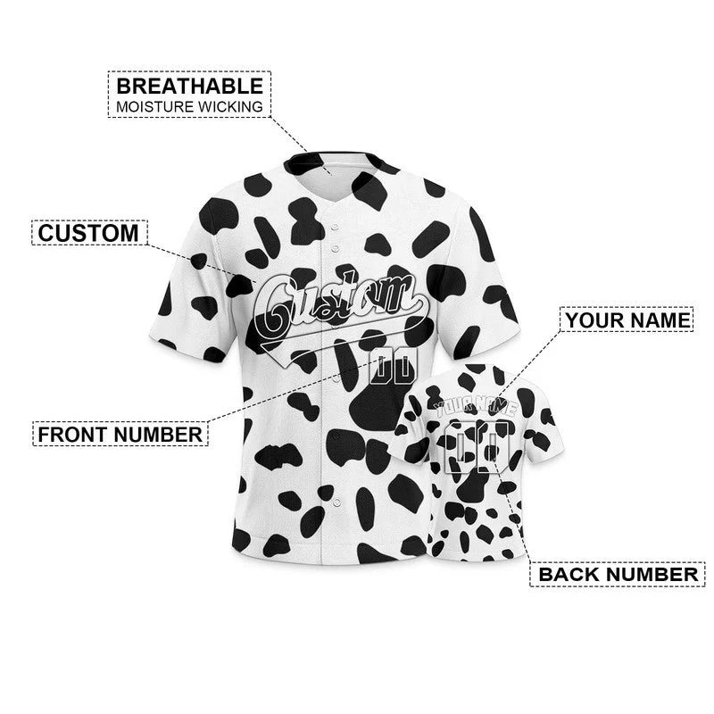 Custom Black White 3D Pattern Design Cow And Peacock Authentic Baseball Jersey
