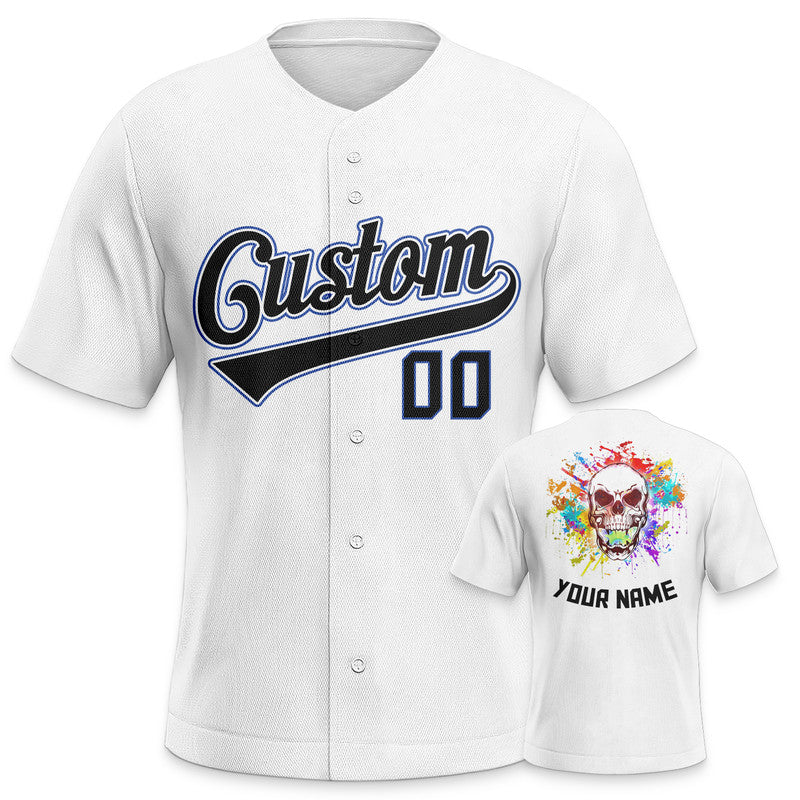 Custom White Black-Royal Authentic Skull Fashion Baseball Jersey