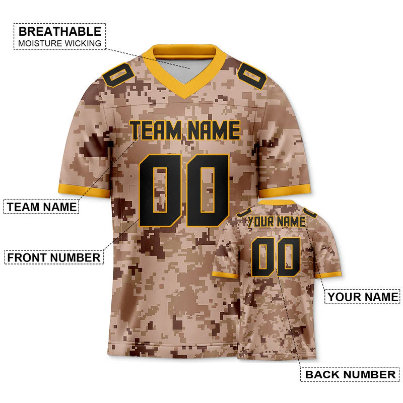 Custom Camo Black-Gold Authentic Salute To Service Football Jersey