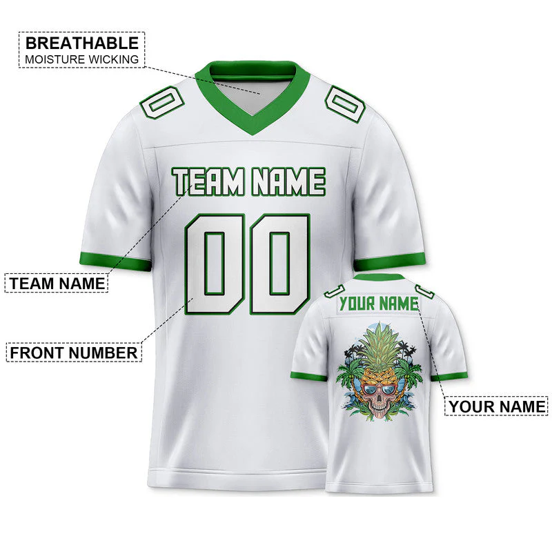 Custom White Kelly Green-Gold Authentic Skull Pineapple Head Football Jersey