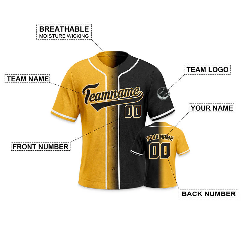 Custom Gold Black-White Authentic Split Fashion Baseball Jersey