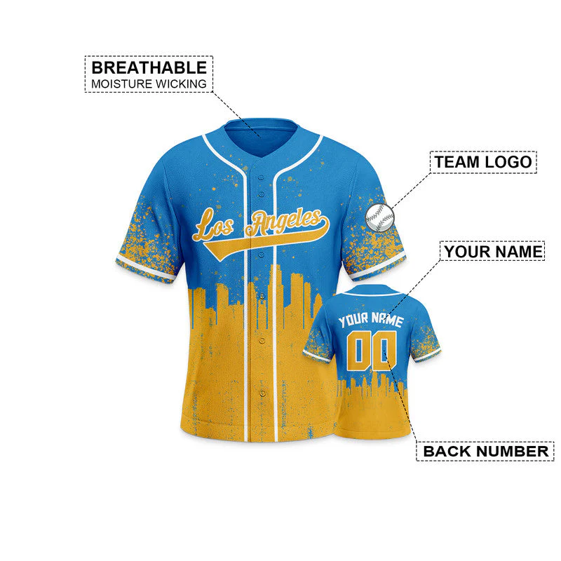 Custom 3D Graffiti Powder Blue Gold-White Authentic Baseball Silhouette Jersey