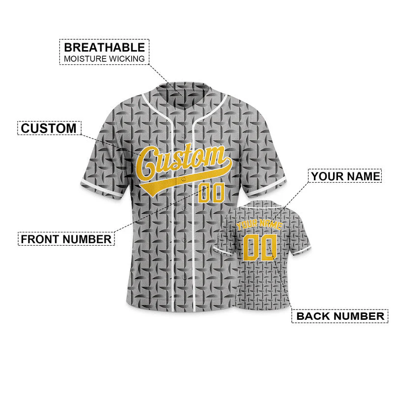 Custom Gray Gold-White 3D Pattern Design Authentic Baseball Jersey
