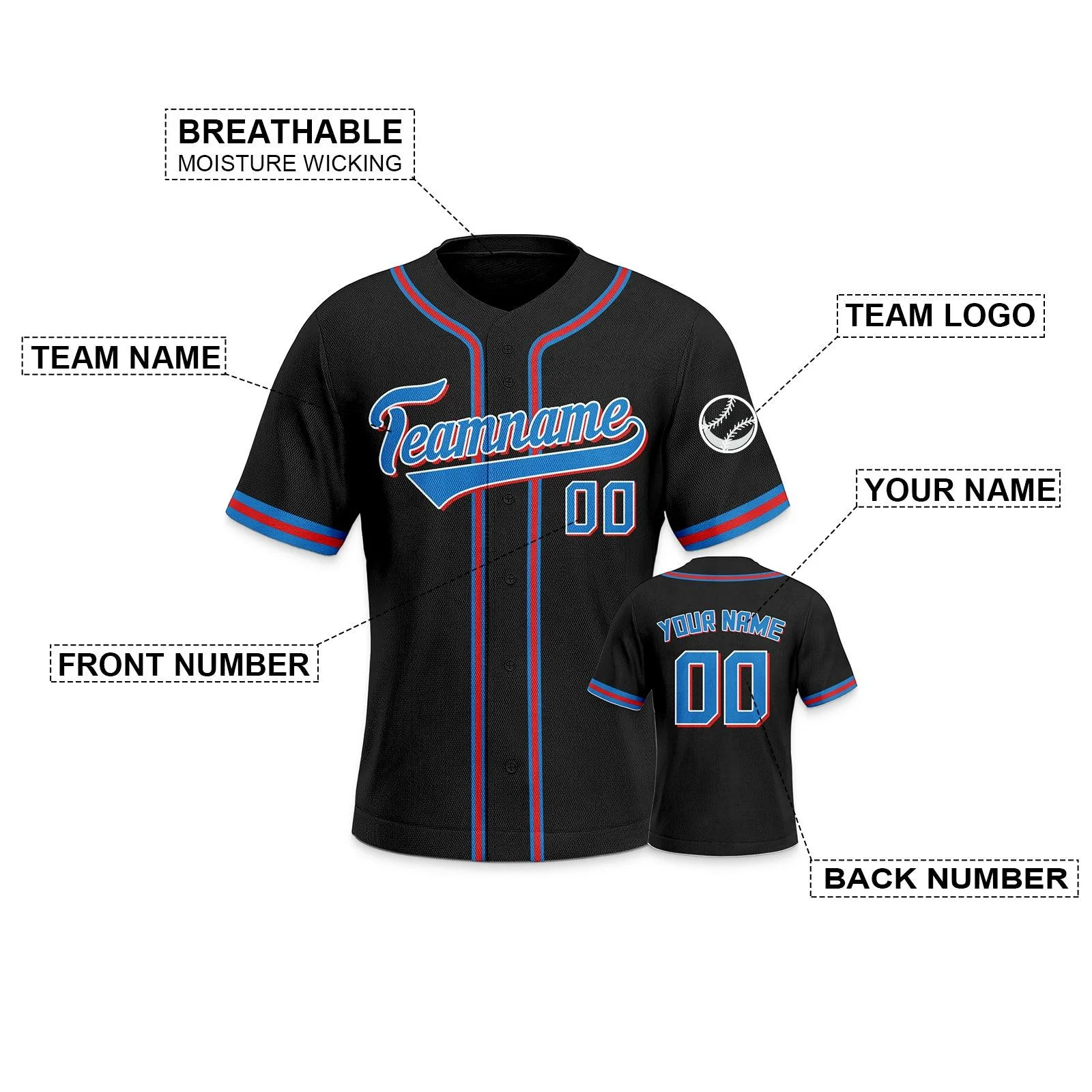 Custom Black Blue-Red White Authentic Classic Baseball Jersey