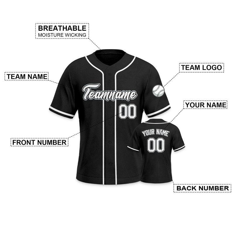 Custom Black White Authentic Baseball Jersey-3