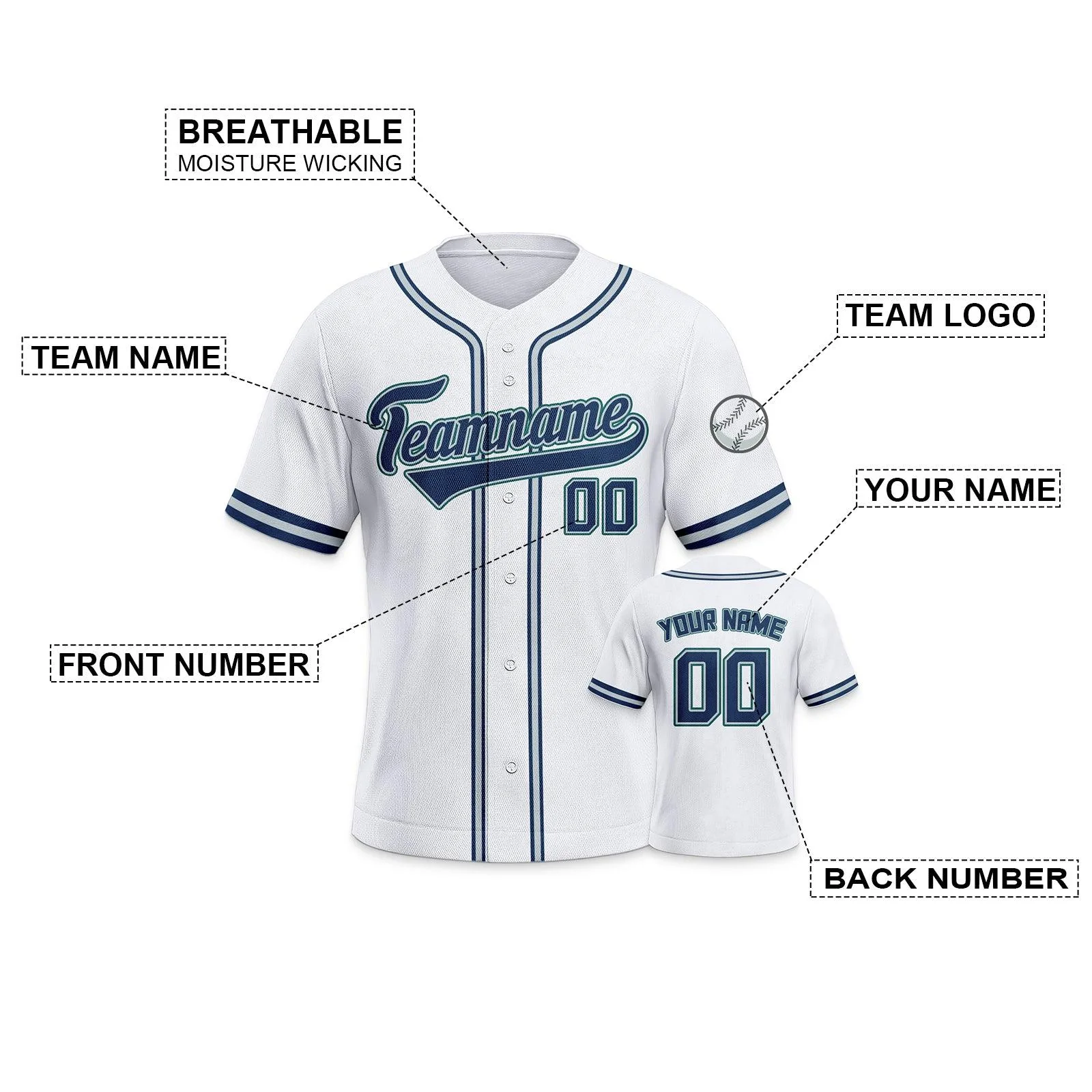 Custom White Navy-Aqua Authentic Classic Baseball Jersey