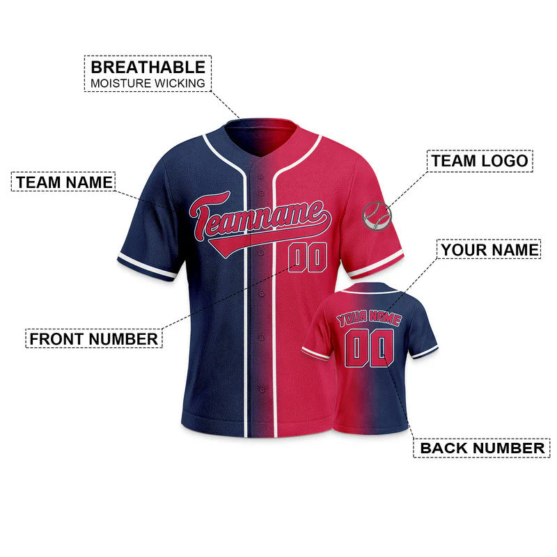 Custom Red Navy-White Authentic Split Fashion Baseball Jersey2