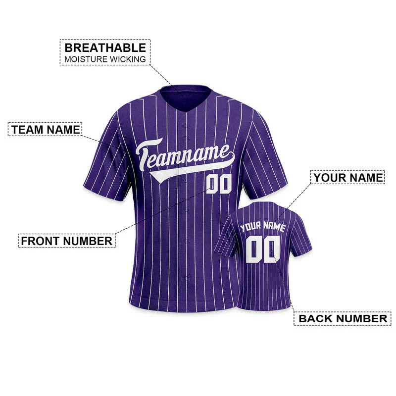 Custom Purple Gray Pinstripe White Gray Authentic Baseball Jersey