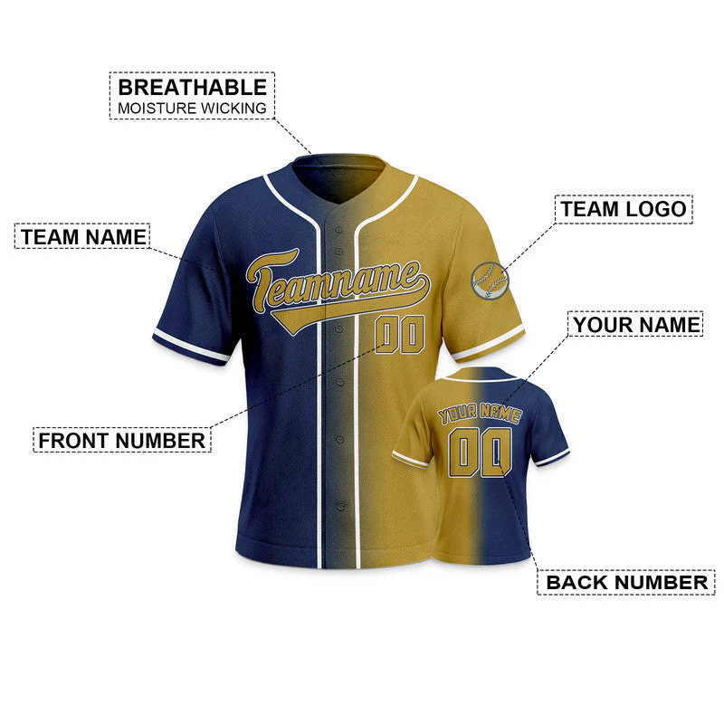 Custom Navy Gold-White Authentic Split Fashion Baseball Jersey