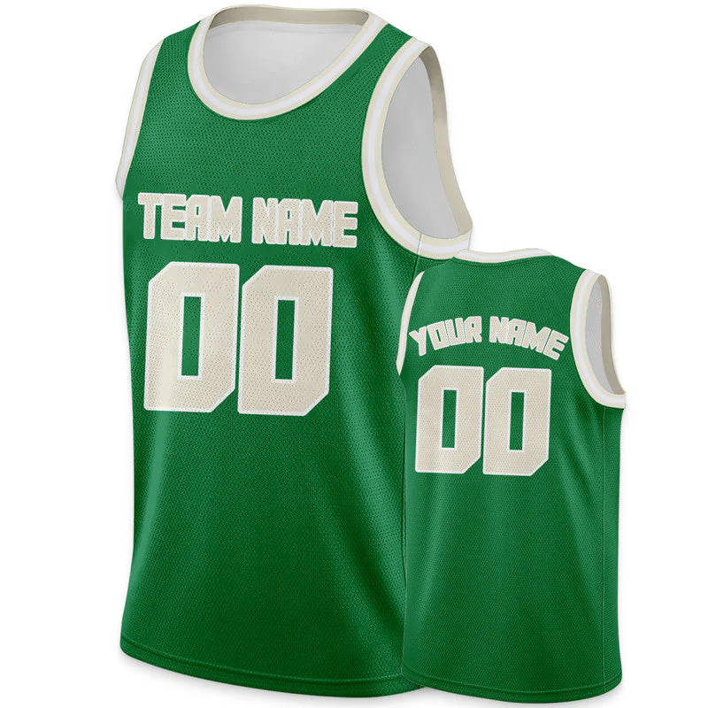Custom Green Cream Round Neck Rib-Knit Basketball Jersey