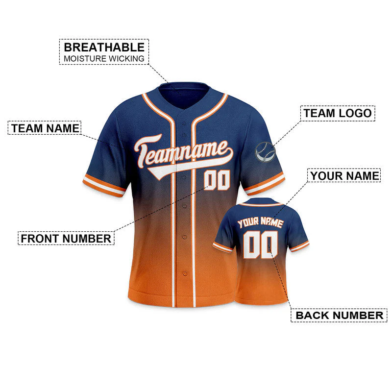 Custom Royal Orange-White Authentic Fade Fashion Baseball Jersey1