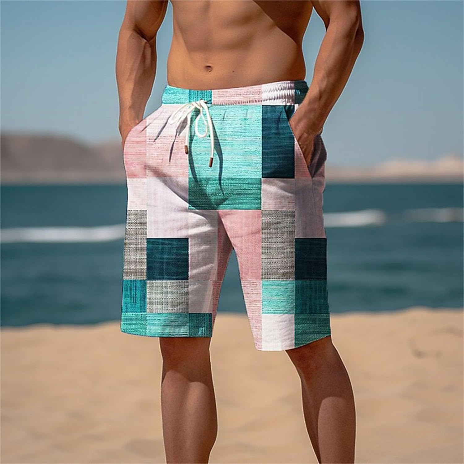 Running Shorts Shorts Casual Shorts Pocket Drawstring Elastic Waist Graphic Color Block Swimming Shorts for Men