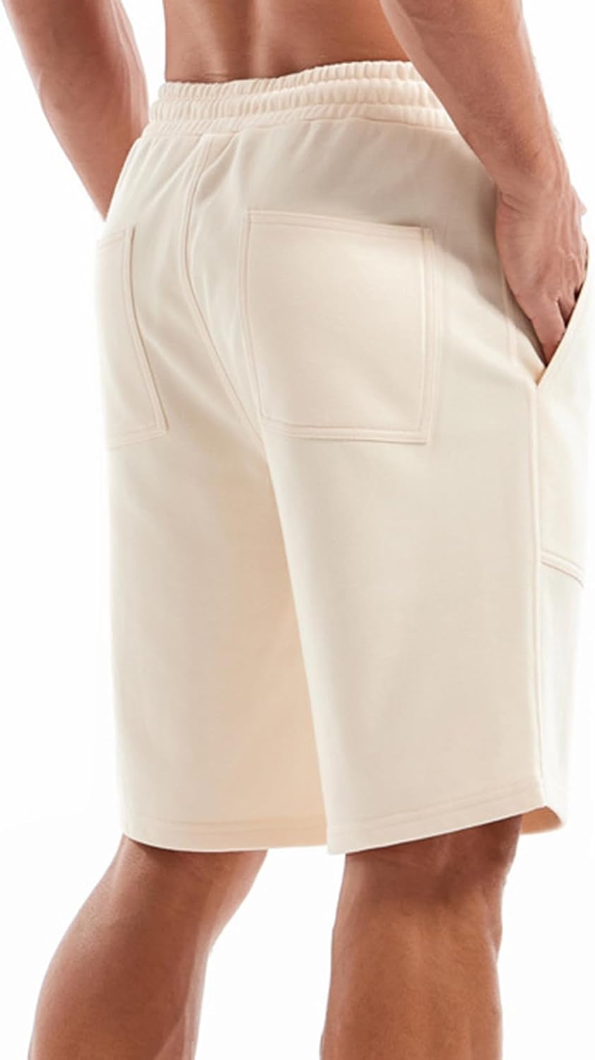 Mens Comfy Shorts Drawstring Elastic Waist Summer Beach Shorts Solid Color Loose Casual Big and Tall Shorts