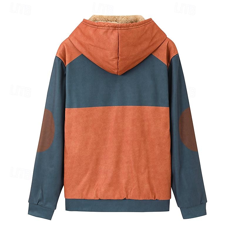 Color Block Full Zip Fuzzy Sherpa Hoodie Jacket for Cool Casual and Streetwear Styles in Fall & Winter