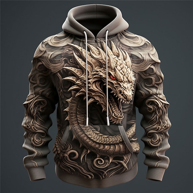 Graphic 3D Print Animal Hoodie – Casual Long Sleeve Sweatshirt for Sports, Outdoor, and Vacation